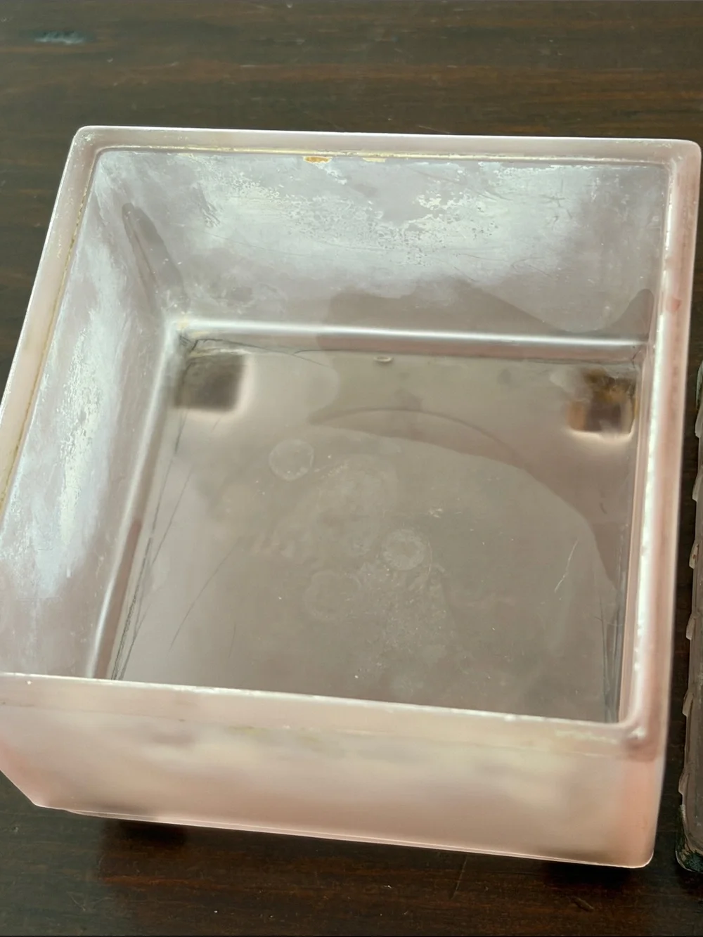 Taussaunt Glass Frosted  Pink Square Vanity Powder Box with Sunburst
